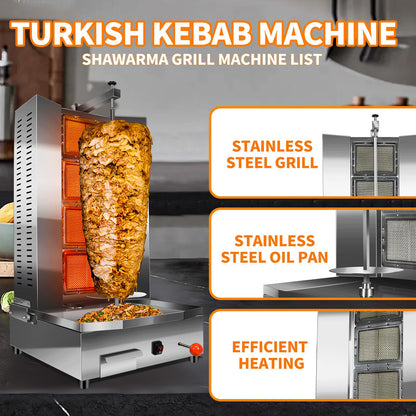 YOOKTEN 4 Burners Shawarma Machine Commercial Large Shawarma Grill Machine Rotisserie Grill Kebab Vertical Rotisserie Propane Turkish Chicken Doner Kebab Broiler for Kitchen Restaurant