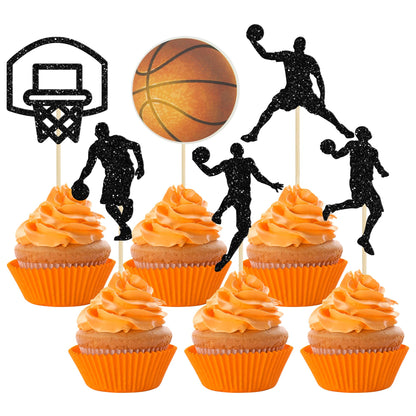 1Pc Basketball Happy Birthday Cake Topper Glitter Basketball Sports Theme Birthday Cake Pick for Theme Baby Shower Birthday Party Cake Decorations Supplies
