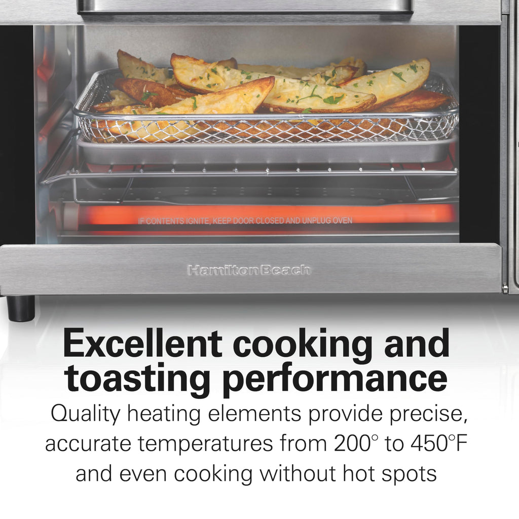 Hamilton Beach Sure-Crisp Toaster Oven Air Fryer Combo, pasuje do pizzy 9”, pojemność 4 kromek, mocny obieg, automatyczne wyłączanie, stal nierdzewna (31403)