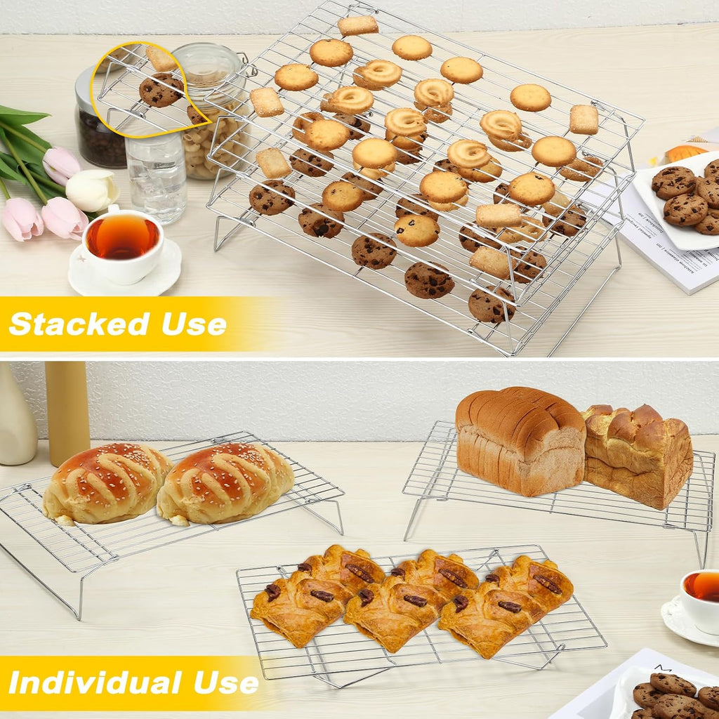 10 * 16 Inch Cooling Racks, 3 Stackable Tall Baking Racks, Stainless Steel Wire Rack for Baking Sheet, Cooling Racks for Cooking and Baking, Oven and Dishwasher Safe