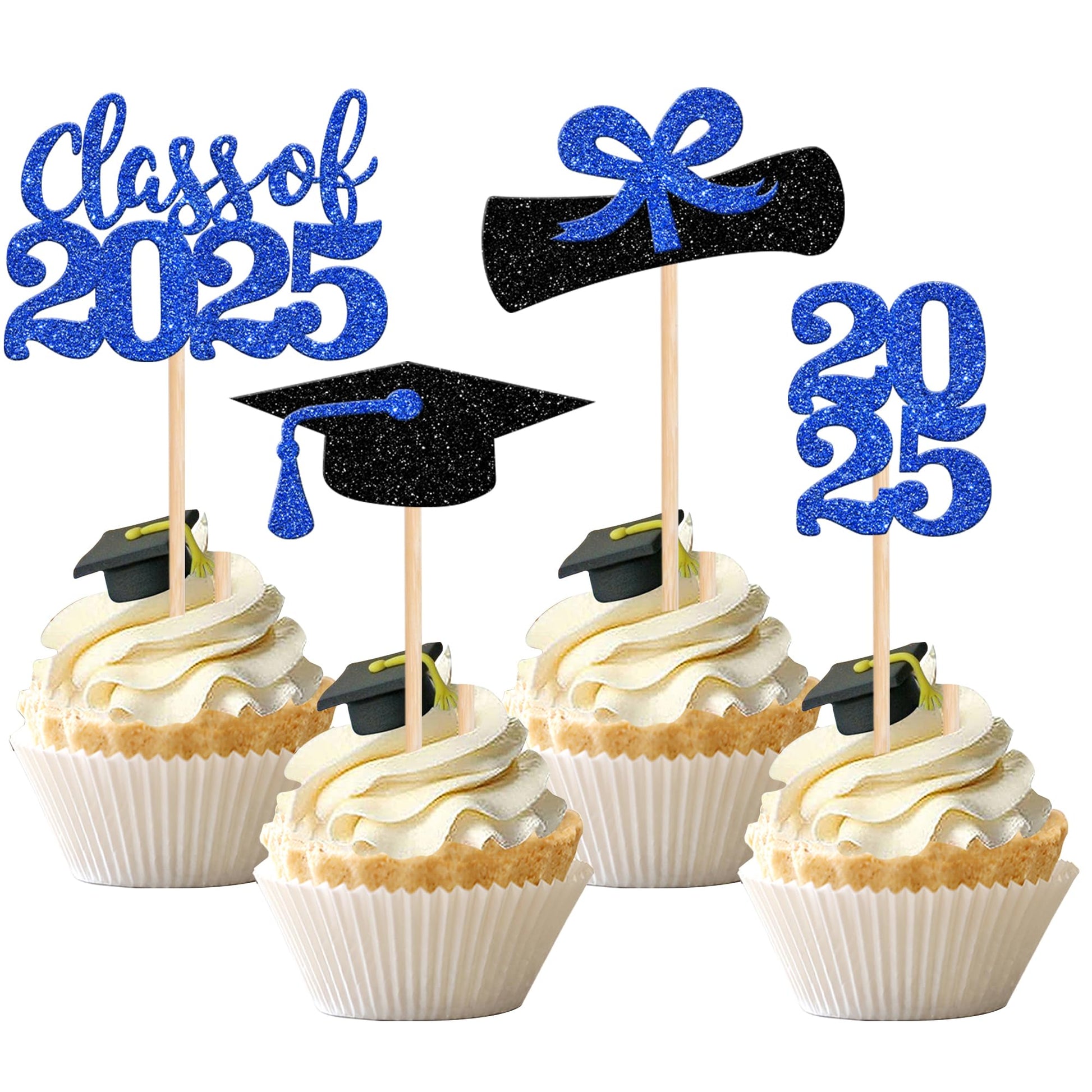36 PCS 2023 Graduation Theme Cupcake Toppers Glitter Class of 2023 Graduation Cap Diploma Cupcake Picks Party Cake Decorations Supplies Red