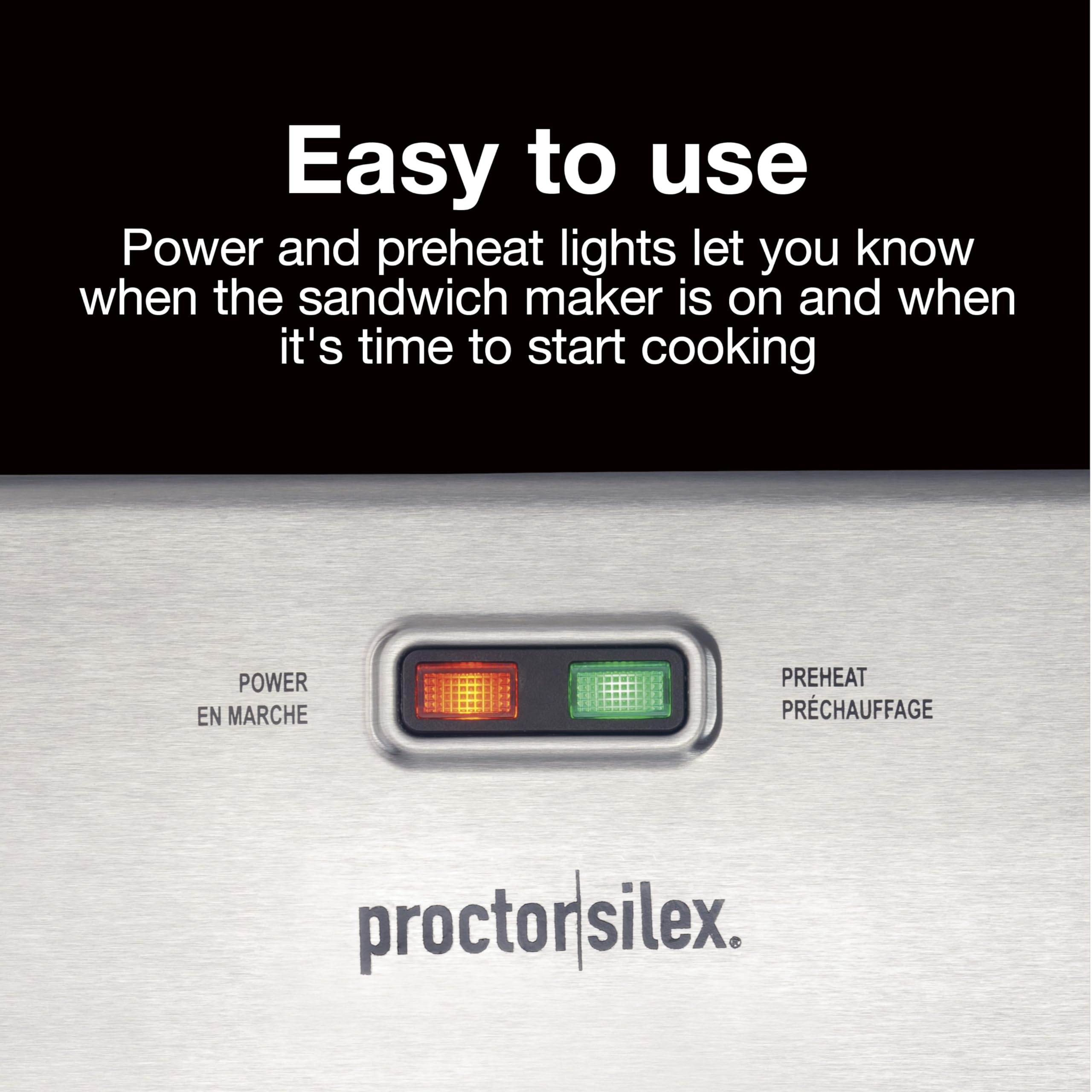 Proctor Silex Deluxe Hot Sandwich Maker with Easy-Clean Durable Nonstick Ceramic Plates, Fits up to 2 Grilled Cheese, Ruebens, Tortas or Subs, Stainless Steel (25415PS)