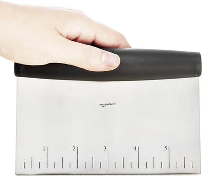 Amazon Basics Multi-Purpose Stainless Steel Scraper/Chopper with Contoured Grip, 6", Black, Silver