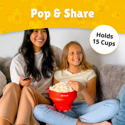 The Orginal HotPop Silicone Popcorn Maker - Microwave Popcorn Popper with Handles - Collapsible Bowl, Heat-Resistant, Easy to Clean, Ideal for Family Movie Nights, 15-Cup Capacity - Black