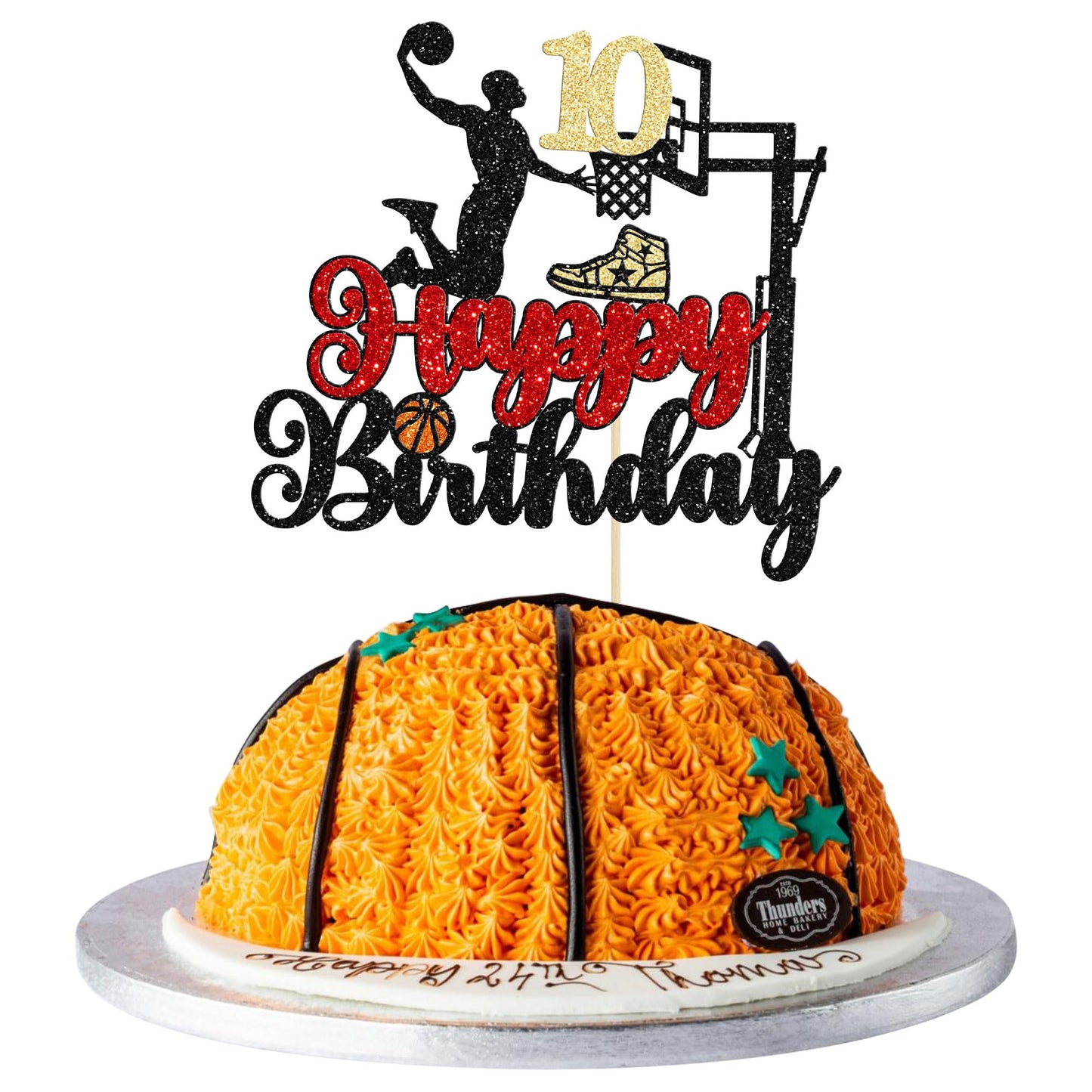 1Pc Basketball Happy Birthday Cake Topper Glitter Basketball Sports Theme Birthday Cake Pick for Theme Baby Shower Birthday Party Cake Decorations Supplies