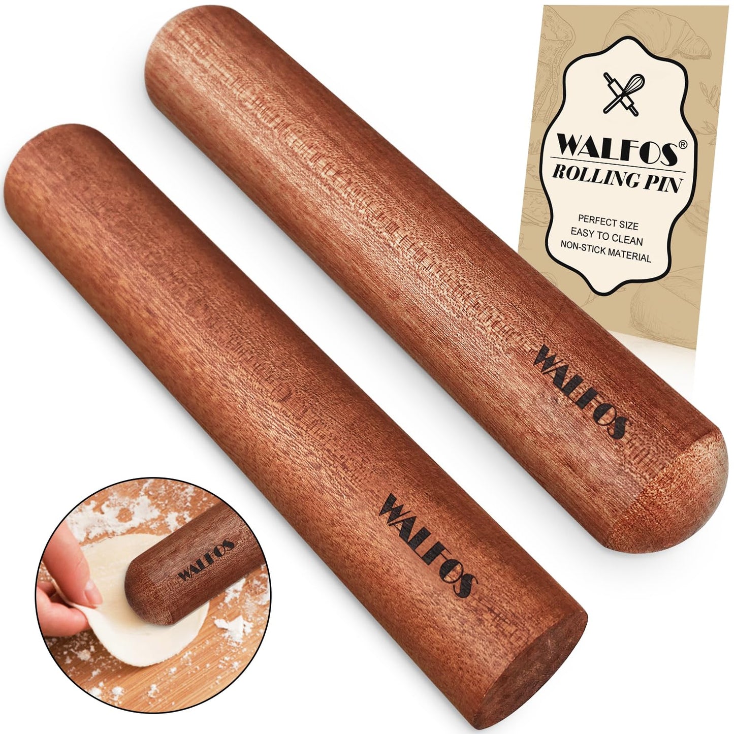 Walfos Marble Rolling Pin With Wooden Handles & Wood Cradle, 16.5 Inch Marble Rolling Pins For Making Pizza Dough And Tortillas, Dough Roller For Pie Crust, Cookie, Pasta (Gray & White)