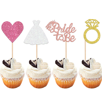 24 PCS Bride to Be Cupcake Toppers with Heart Ring Dress Bridal Shower Cupcake Picks Wedding Engagement Bachelorette Party Cake Decorations Supplies