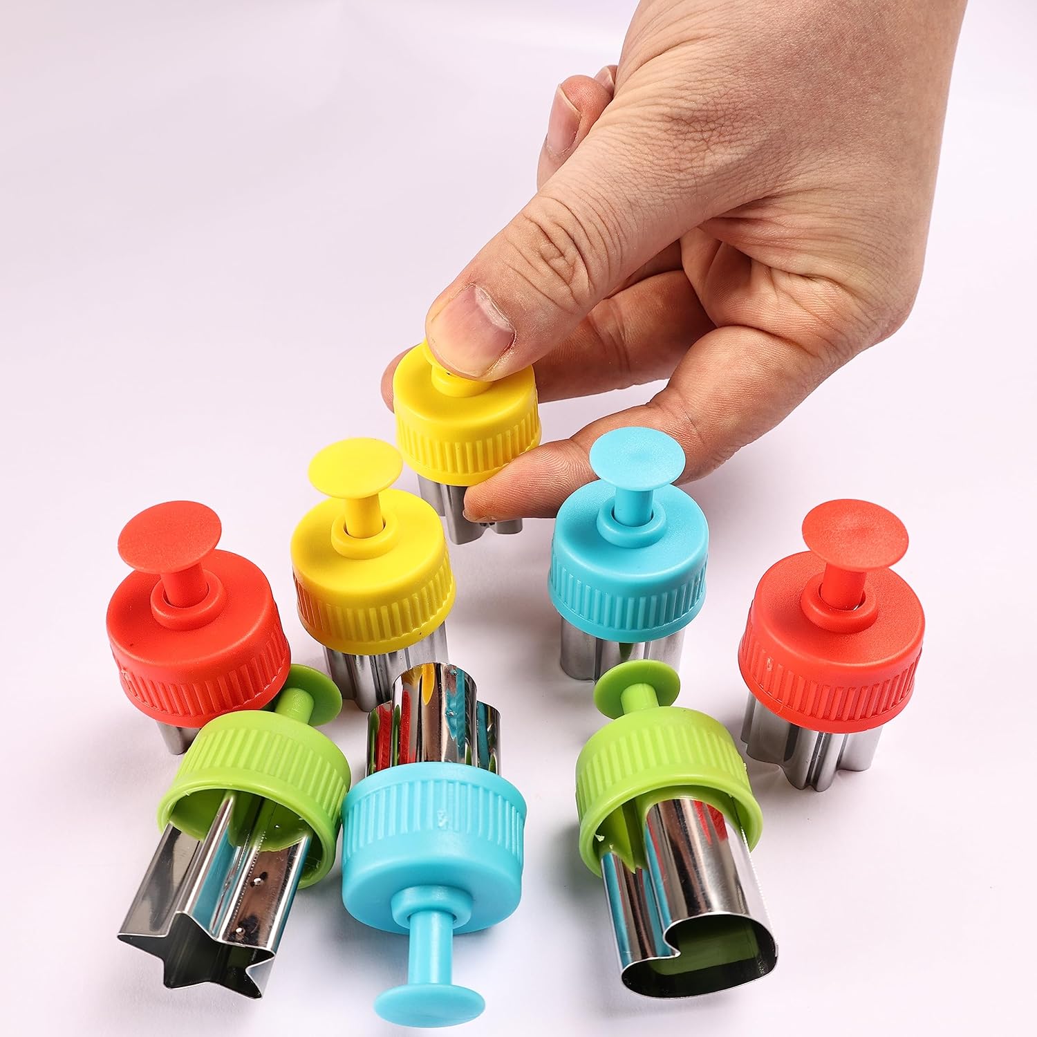 Vegetable Cutter Shapes Set - 8pc Press-type Mini Cookie Cutters Fruit Cookie Pastry Stamps Mold for Kids Baking and Food Supplement Tools Accessories