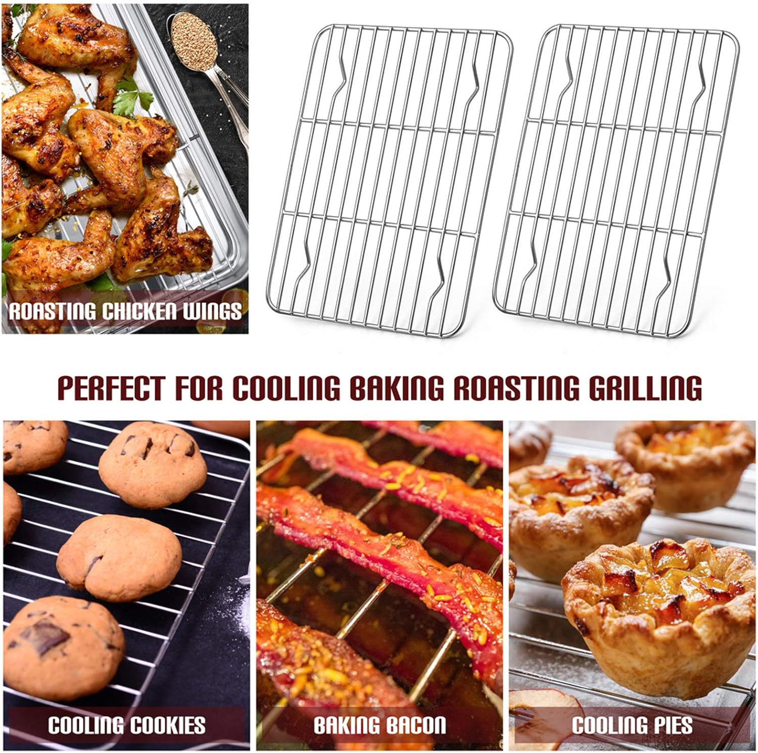 E-far Small Baking Rack Set of 2, Stainless Steel Metal Roasting Cooking Racks, Size – 8.6"x6.2", Non Toxic & Rust Free, Fit for Small Toaster Oven, Dishwasher Safe