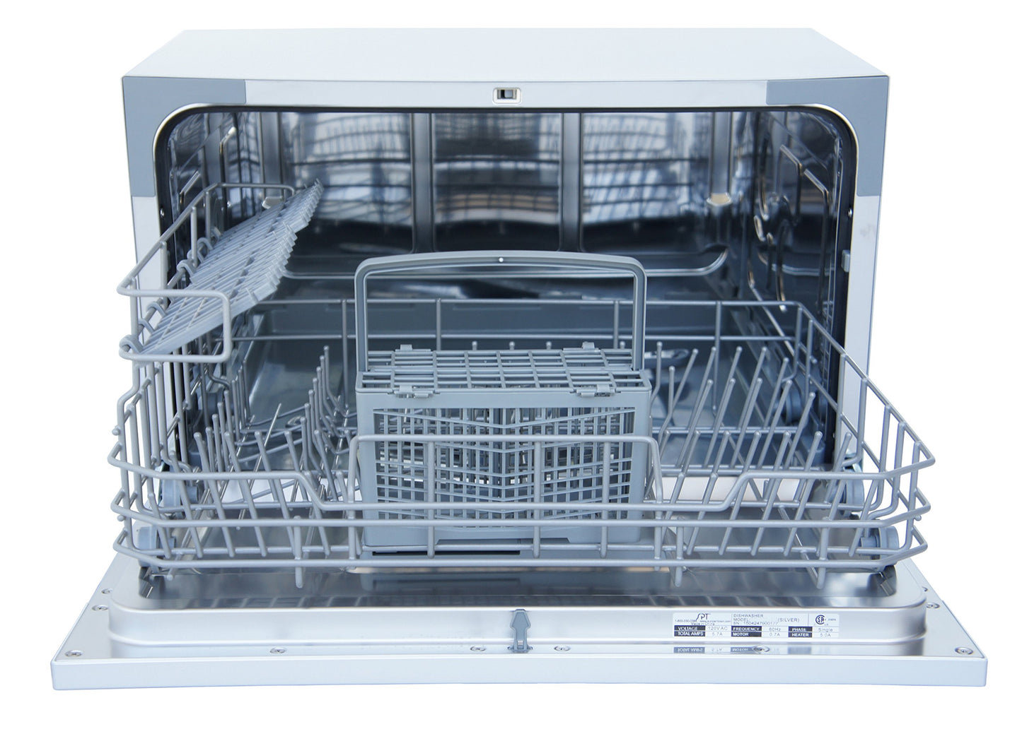 SPT SD-2225DW Compact Countertop Dishwasher/Delay Start-Energy Star Portable Dishwasher with Stainless Steel Interior and 6 Place Settings Rack Silverware Basket/Apartment Office Home Kitchen, White