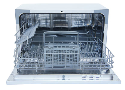 SPT SD-2224DS ENERGY STAR Compact Countertop Dishwasher with Delay Start - Portable Dishwasher with Stainless Steel Interior and 6 Place Settings Rack Silverware Basket, Silver