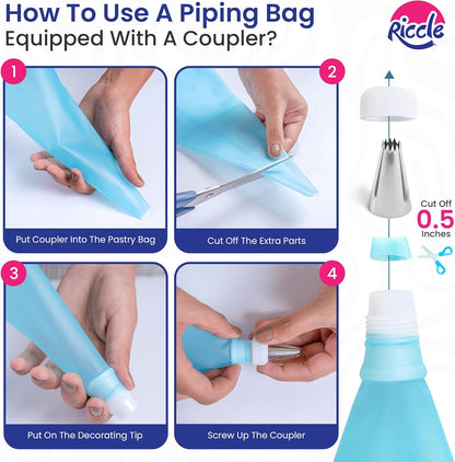 Riccle 88 pcs Cake Decorating Kit with Cake Turntable - Includes 50 Disposable + 2 Reusable Piping Bags and Tips Set, 24 Icing Piping Tips, 2 Spatulas, 3 Icing Comb Scraper, Baking Supplies