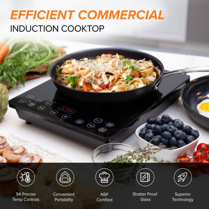 Nuwave Portable Induction Cooktop, NSF-Certified Single Electric Burner, 94 Precise Temp Range, Large 8” Heating Coil, Perfect for Professional & Commercial Settings, Shatter-Proof Glass Surface