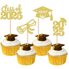 24 PCS 2025 Graduation Cupcake Toppers Glitter Diploma Congrats Grad Cap Cupcake Picks Class of 2025 Cake Decorations for 2025 Graduation Theme Party Supplies Pink