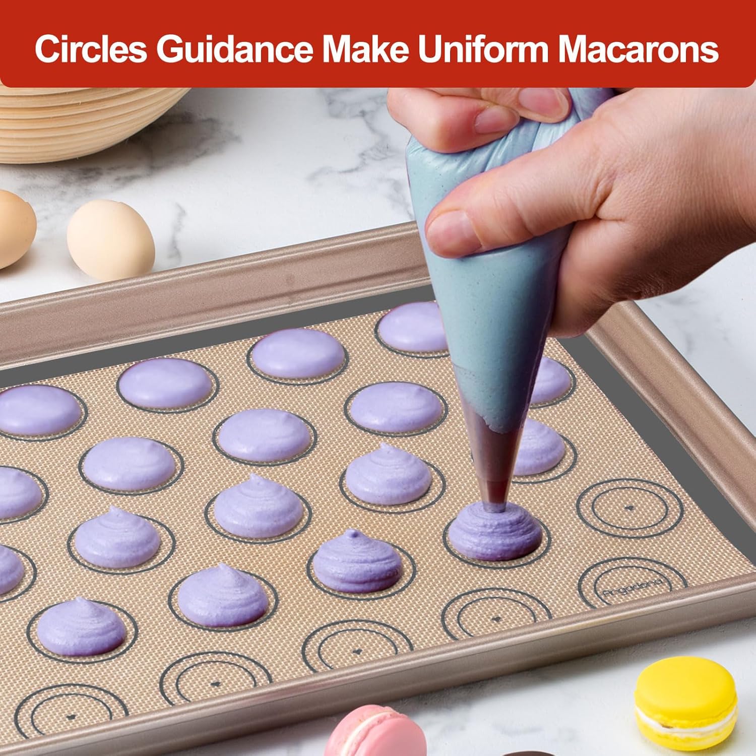 Silicone Baking Mat Set of 6, Non-Stick & Easy Clean Food Grade Reusable Baking Mat, Silicon Baking Mats Oven Liner Sheet, Round & Square Cake Mat, Pastry Board Rolling Dough Mats for Macaron Cookie