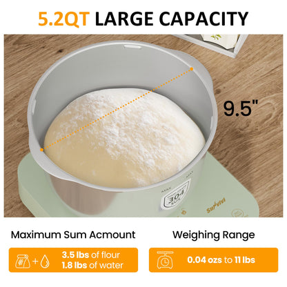 Electric Dough Maker with Ferment Function, Large Capacity Dough Mixer with Weighing Function, Household Dough Maker Kitchen Flour Kneading Machine, 5.2QT, Face-up Touch Panel