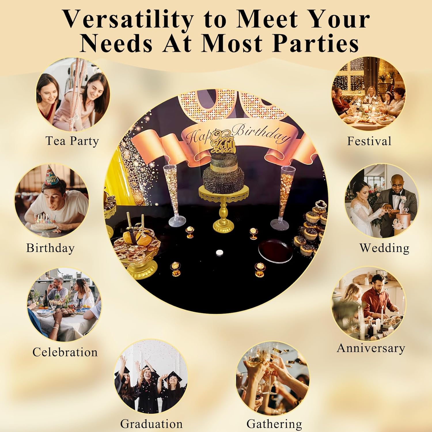 Set of 9 Cake Stands Metal Cupcake Stand Set Multiple Styles Candy Fruit Display Tower Dessert Plate Cake Serving Tray for Birthday Party Wedding Anniversary Baby Shower Engagement (Gold)