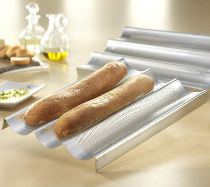 USA Pan Bakeware Aluminum Perforated Nonstick French Baguette Bread Pan, 3-Loaf