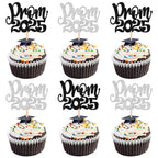 24 PCS 2025 Graduation Cupcake Toppers Glitter Diploma Congrats Grad Cap Cupcake Picks Class of 2025 Cake Decorations for 2025 Graduation Theme Party Supplies Pink