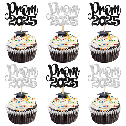 24 PCS 2025 Graduation Cupcake Toppers Glitter Diploma Congrats Grad Cap Cupcake Picks Class of 2025 Cake Decorations for 2025 Graduation Theme Party Supplies Pink