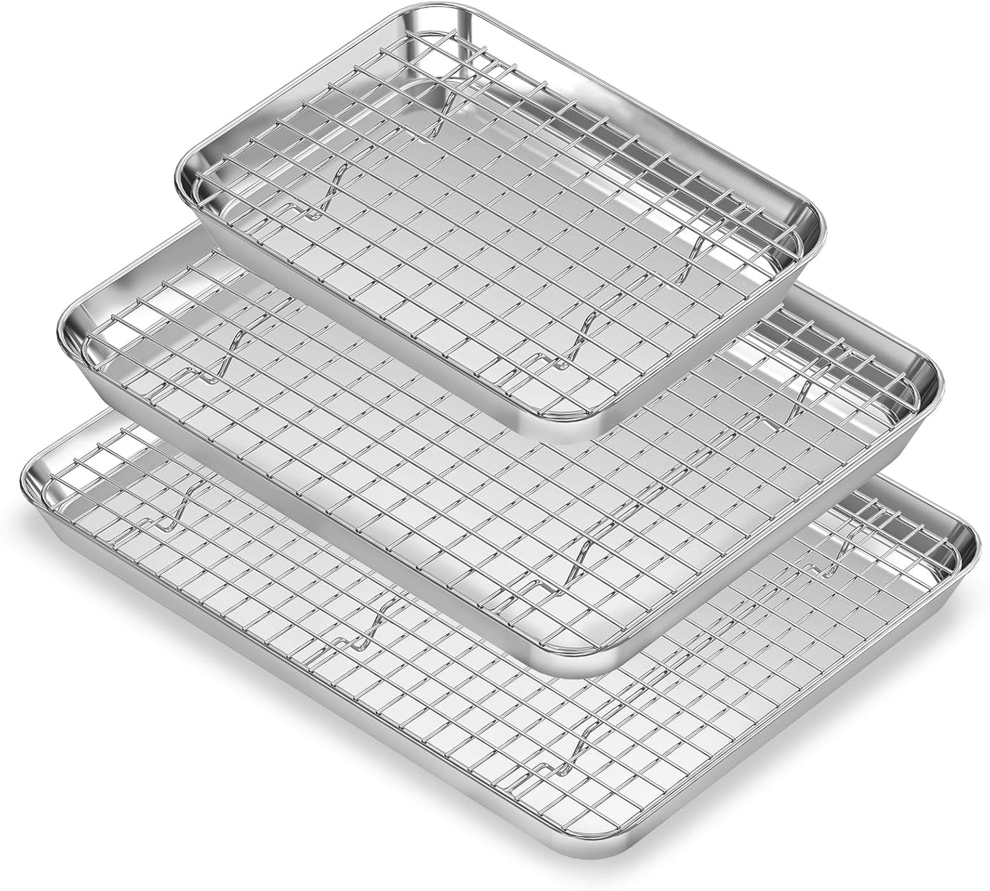 Baking Sheet Cookie Pans Set with Cooling Rack Cookie Sheets for Baking Stainless Steel Pan for Baking Bakeware Sets 3PCS Cooling Racks for Cooking and Baking for Bacon Pizza Pan 9/12/16 Inch