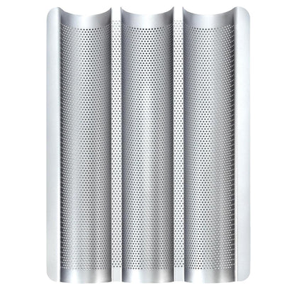 Baguette Pans for Baking 15" x 11", Carbon Steel 3 Loaf Nonstick Baguette Baking Tray for French & Italian Perforated French Bread Pan