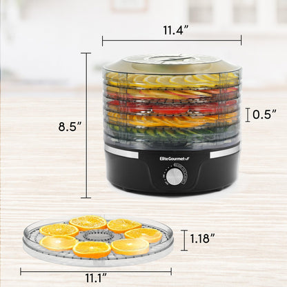 Elite Gourmet EFD319 Food Dehydrator, 5 BPA-Free 11.4" Trays Adjustable Temperature Controls, Jerky, Herbs, Fruit, Veggies, Dried Snacks, Black