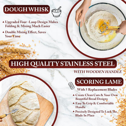 Banneton Bread Proofing Basket Set of 2-9" Round & 10" Oval - Rattan Sourdough Proofing Baskets and Sourdough Bread Baking Supplies for home bakers.