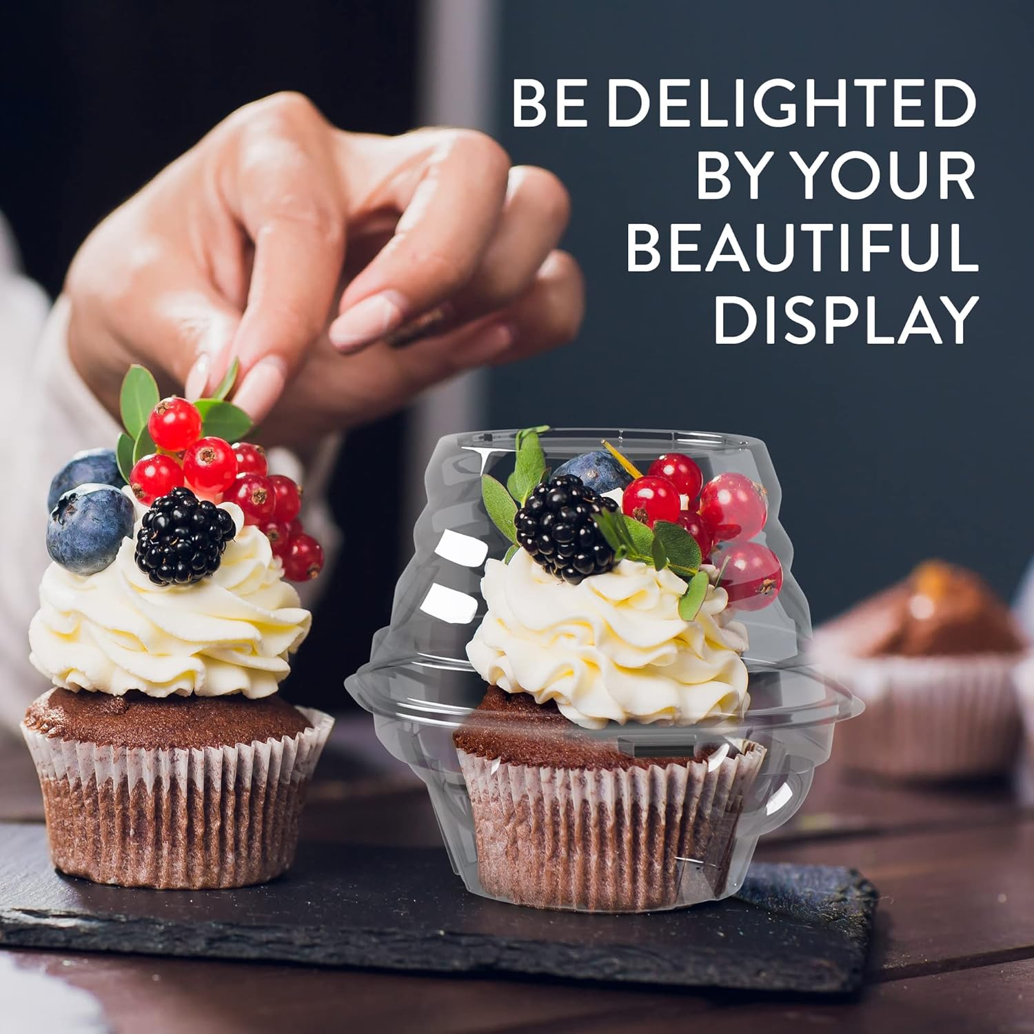 Individual Cupcake Containers (100 Pack) | Clear Plastic Disposable Cupcake Boxes/Holders | Single Cupcake Holder with Dome Lid Bulk | BPA-Free Plastic Cupcake Muffin Container Carrier Boxes to Go