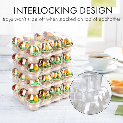 LotFancy Cupcake Containers 12 Count, 12 Sets, Plastic Dozen Cupcake Boxes, Disposable Cupcake Carrier Holder with Detachable Tall Dome Lid, BPA Free, Standard Size