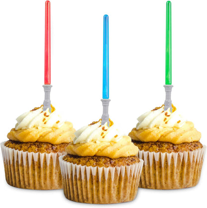 Super Z Outlet Light Sabre Cupcake Decoration Toppers Sticks Picks Set for Children Birthday Party, Fan Shows, Movies, 4" inches Tall - 12 Pack
