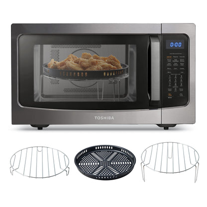 Toshiba Air Fryer Combo 4-in-1 Countertop Microwave Oven, Smart Sensor, Convection, Mute Function, Position Memory 13.6" Turntable, 1.5 Cu Ft, 1000W, Black, ML-EC42P(BS)