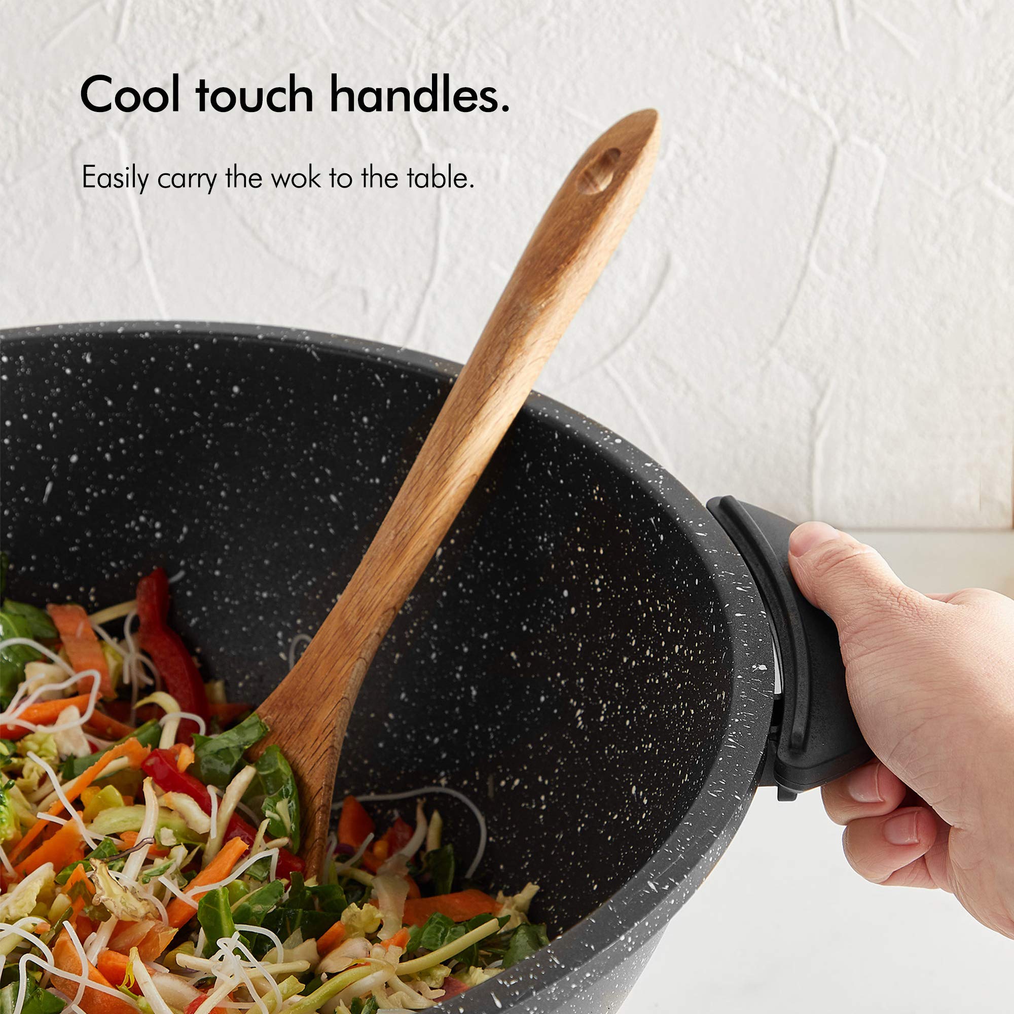 Електрична сковорода-вок VonShef 7.4Qt з кришкою – регульований контроль температури – ручки з холодним покриттям – антипригарне покриття, легко миється – 14 дюймів