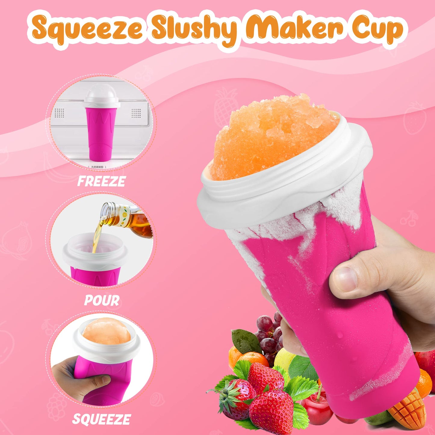 Tgosomt Slushy Cup, TIK TOK Frozen Magic Slushie Maker Cup Squeeze, Cool Fun Stuff Things Gadgets & Great Stocking Stuffers & White Elephant Gifts (Pink)