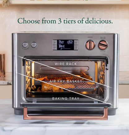 Café Couture Oven with 14 essential cooking modes, including Air Fry, CrispFinish, Bake, Broil, Roast, Toast, Pizza, WiFi & Smart Connected, Voice Control, Countertop Small Appliances, Steel Silver