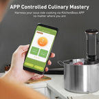 Машина KitchenBoss Sous-Vide Wifi: Ультратиха плита Sous-Vide із занурювальним циркулятором, керування за допомогою додатка, водонепроникна нержавіюча сталь IPX7, професійна прецизійна плита Sous-Vide потужністю 1100 Вт, чорна