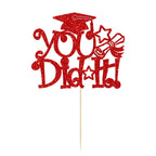 1Pc Congrats Grad 2025 Cake Topper Red Glitter Diploma Graduation Cap Cake Pick Congrats Class of 2025 Cake Decorations for 2025 Graduation Theme High School Boys Girls Graduate Party Supplies