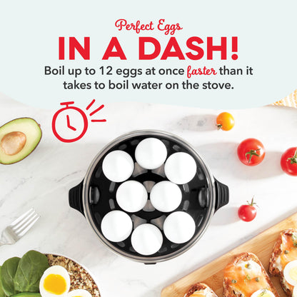 DASH Deluxe Rapid Egg Cooker for Hard Boiled, Poached, Scrambled Eggs, Omelets, Steamed Vegetables, Dumplings & More, 12 capacity, with Auto Shut Off Feature - Black