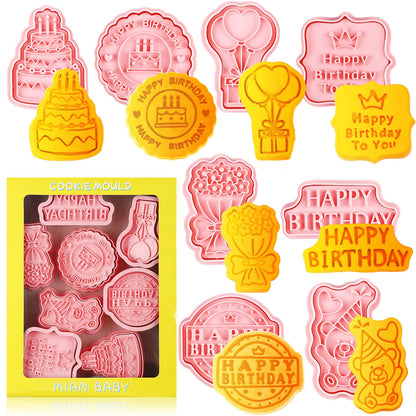 8 Pieces Sport Ball and Birthday Cookie Stamps with Plunger Cutters Set 3D Football Volleyball Soccer Basketball Cake Flower Shape Biscuit Cutter Cookie Stamps for DIY Supplies(Ball Style)