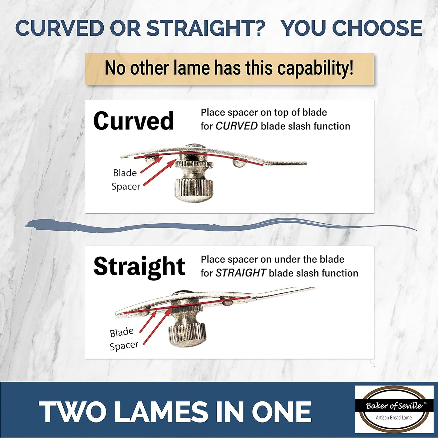 Bread Lame – Now with 6 Included blades. Change from Straight or Curved Blade Lame in seconds with the Patented Design. Built for professional and serious bakers.