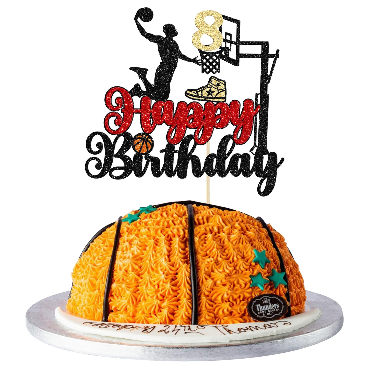 1Pc Basketball Happy Birthday Cake Topper Glitter Basketball Sports Theme Birthday Cake Pick for Theme Baby Shower Birthday Party Cake Decorations Supplies