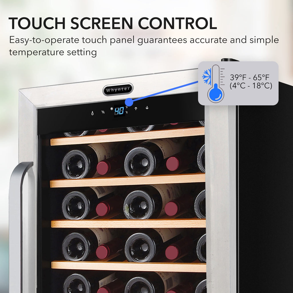 Whynter FWC-341TS 34 Bottle Freestanding Stainless Steel Wine Refrigerator with Display Shelf and Digital Control, Gray