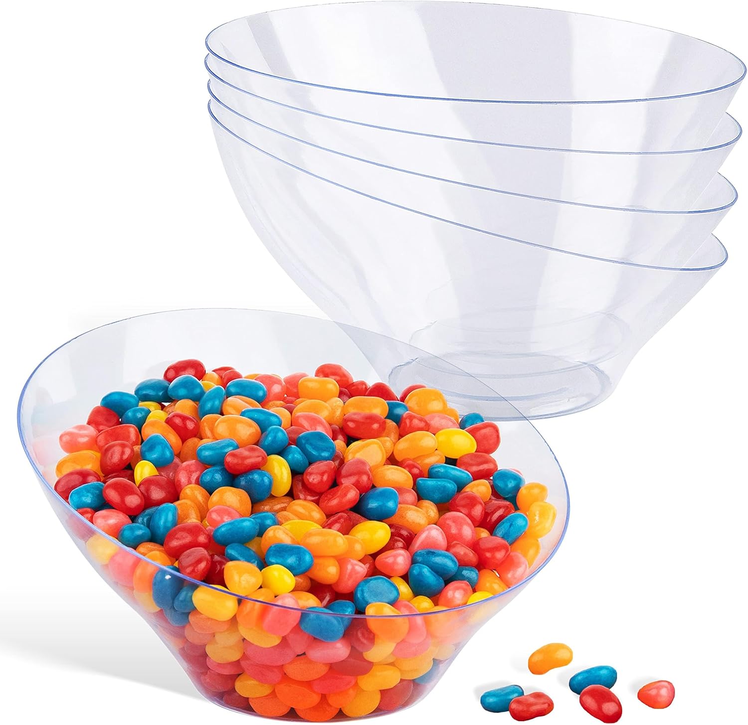 20oz Clear Plastic Serving Bowls (4 Pack) Medium Disposable Candy Dishes, Buffet Containers, Chips, Popcorn, Snacks, Mints, Salad Bar, Snack Bowl, Parties, Office Desk, Bridal Shower, Party Supplies