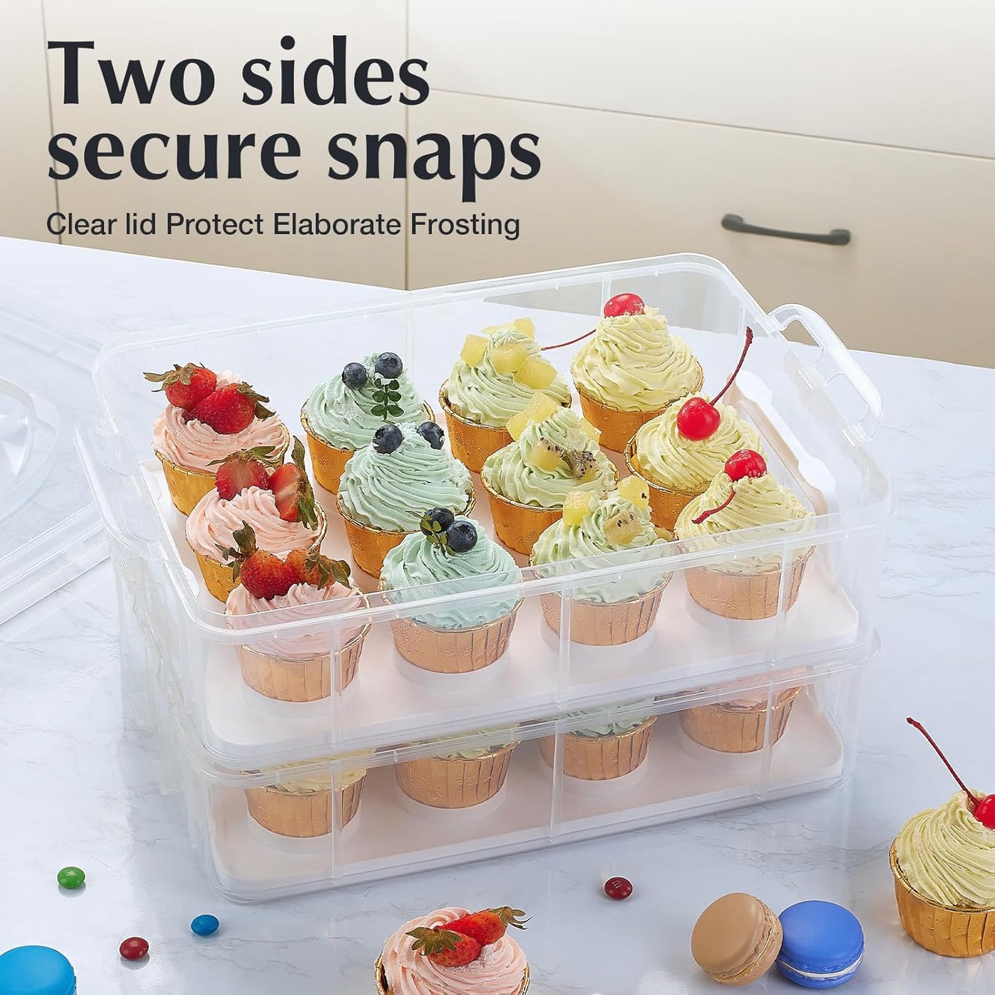 Plastic Cupcake Carrier 24 Count, 2-Layer Cupcake Holder Carries with Lid & Handles, Cookie, Cake, Cupcake and Brownie Storage Carrier, Reusable Cupcake Box