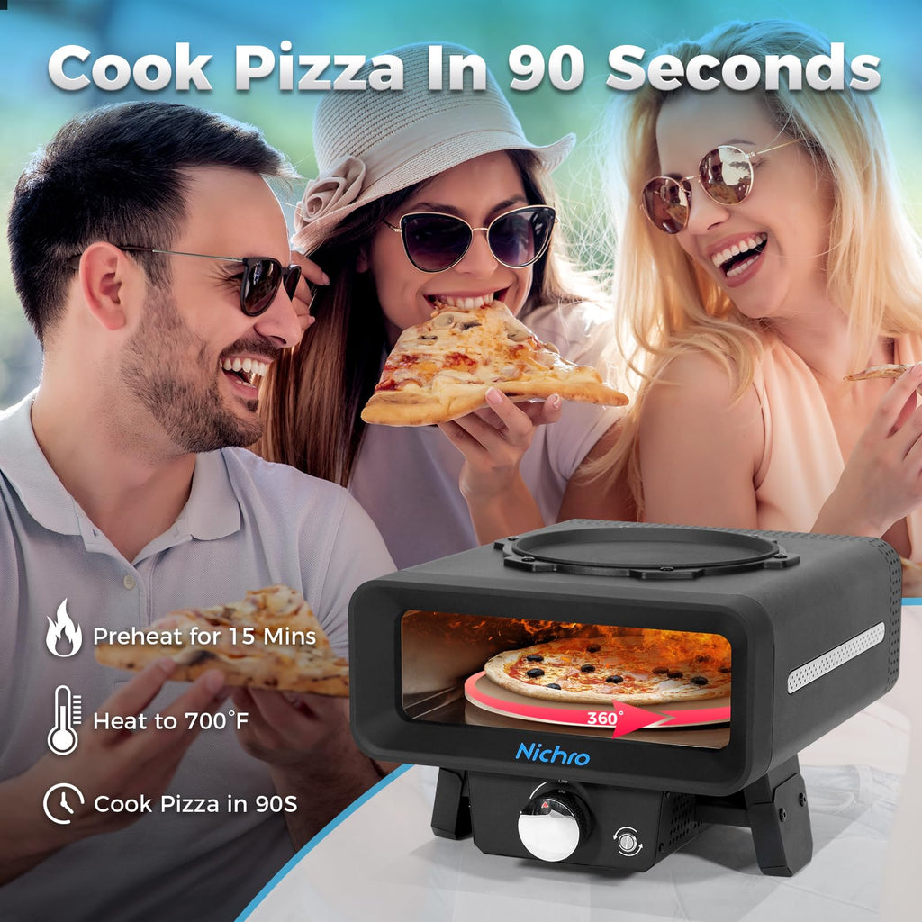 Piec do pizzy gazowy 2 w 1 z funkcjami smażenia i pieczenia - 12 cali, zewnętrzny piec do pizzy z automatycznie obracającym się kamieniem i patelnią, zasilany propanem