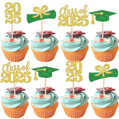 36 PCS 2023 Graduation Theme Cupcake Toppers Glitter Class of 2023 Graduation Cap Diploma Cupcake Picks Party Cake Decorations Supplies Red