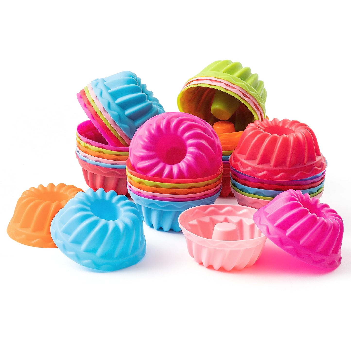 R HORSE 42Pcs Mini Size Silicone Molds, 2 x 0.8 inch Cupcake Multi Flower Shapes Baking Cups Non-Stick Donut Wrapper Mold Muffin Liners Washable for Pan Oven Microwave Dishwasher