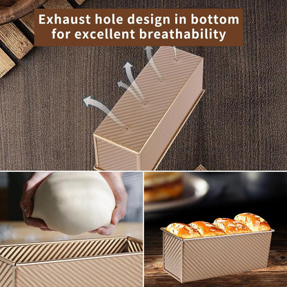 Upgrade Pullman Loaf Pan with Lid, Pullman Loaf Pan 2.2 LB/1 LB, 2 Pack Nonstick Sandwich Bread Pan, for Bread, Sandwiches, and Toast, Golden, Deep Side and Corrugated