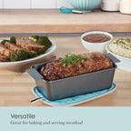 Chicago Metallic 2-Piece Healthy Meatloaf Pan with Draining Insert Professional Grade Non-Stick Carbon Steel Baking Pan with Lift and Serve Feature, 12.2 inch, Grey