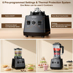 Profesjonalny blender, blendery do koktajli, PRASKY Max. 2400 W/1000 W Blender i młynek Combo 25000 RPM Mocny blender kuchenny 68 uncji Bez BPA 2 pojemniki Blendery stołowe Kruszenie lodu, sok